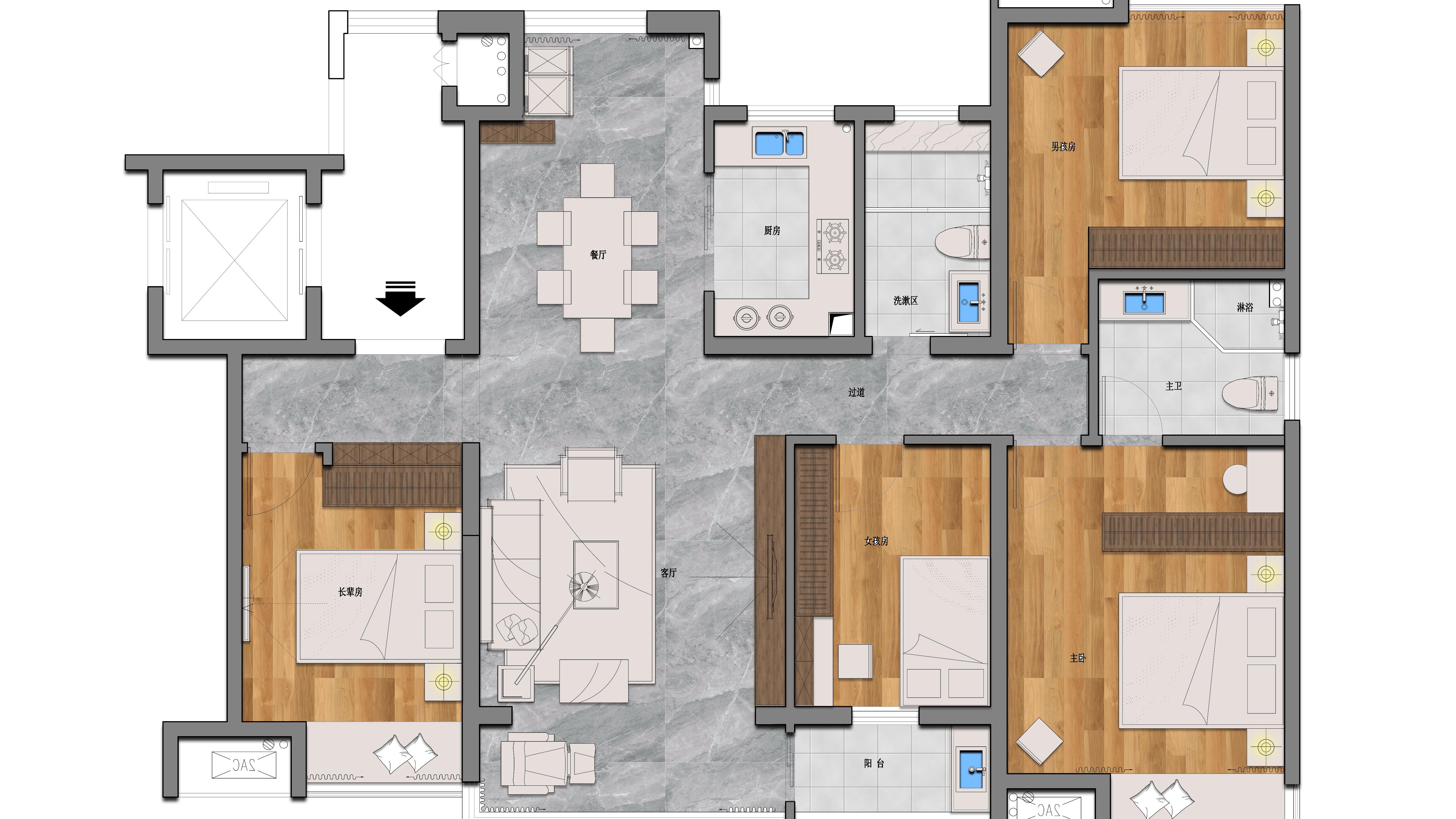 吉姆设计|三代五口住，150㎡平层改造恰到好处！