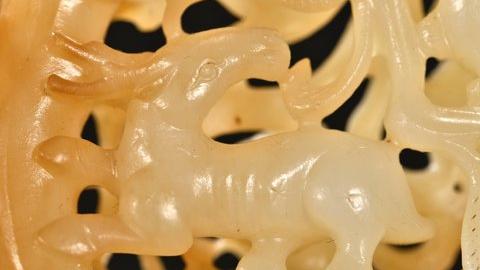 翡翠|清代 和田玉松鹤延年摆件