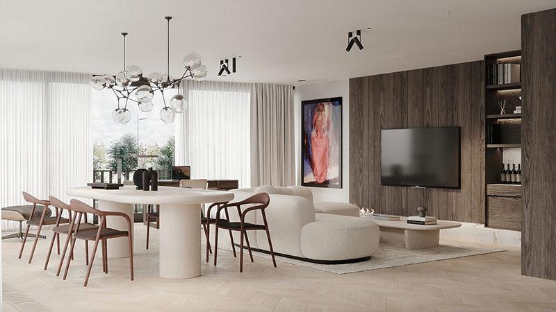 北京96平现代装修设计，用大量的曲线塑造出不一样的空间质感