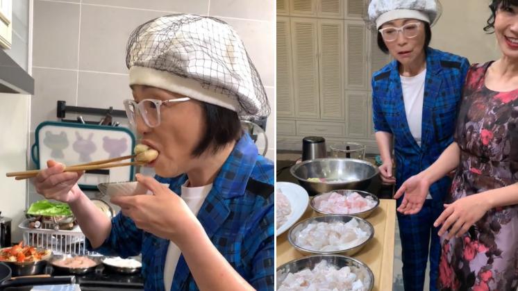 苑琼丹|石榴姐苑琼丹吃两米大鱼！光脚站厨房捏肉丸，一顿8道菜十分豪气