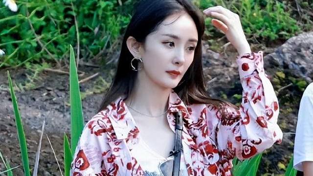 杨幂|杨幂穿花外套户外补妆