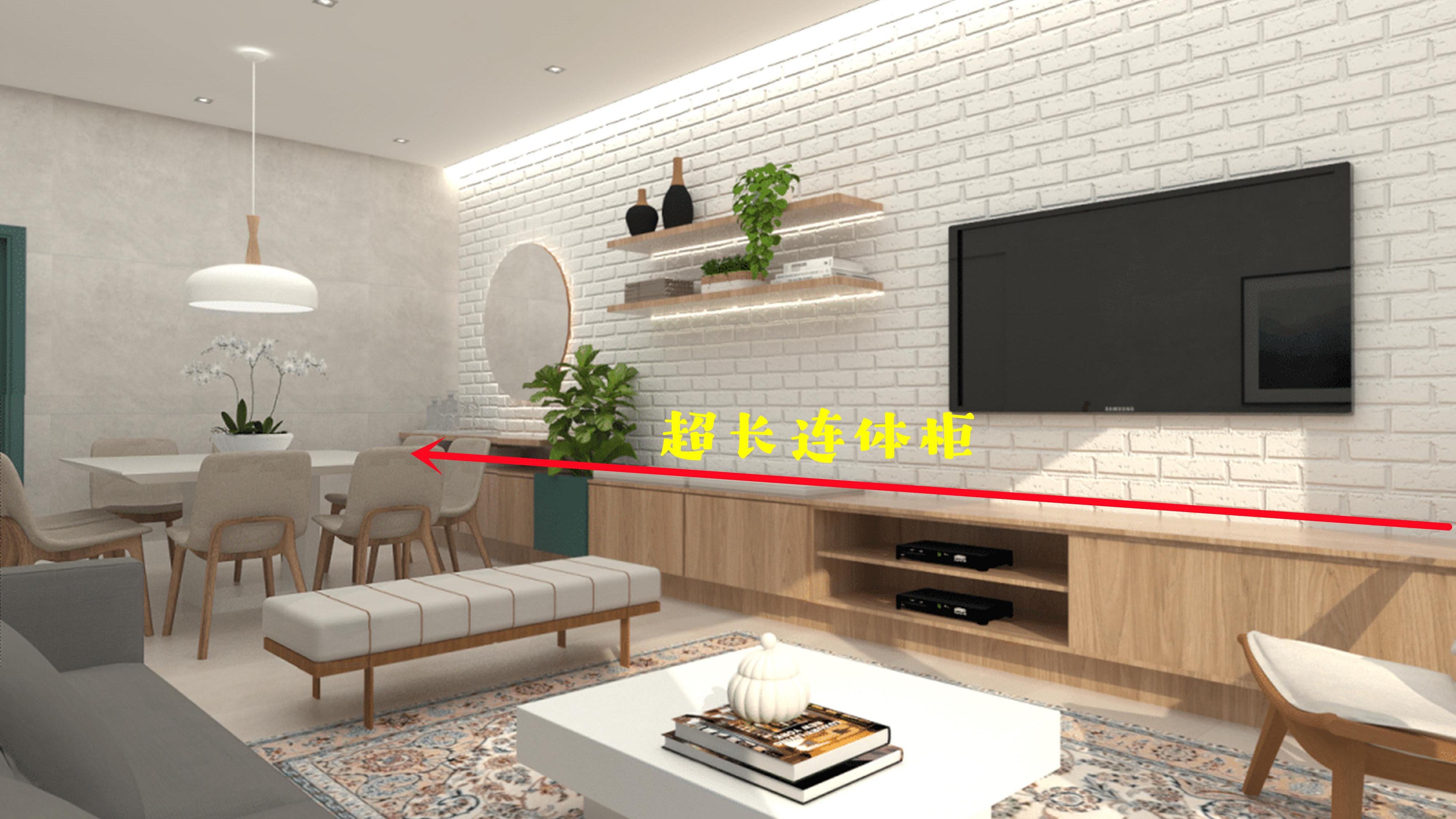 电视柜延长到墙角，一分为二，立马多个餐边柜用，收纳也翻倍