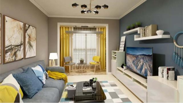 80平毛坯房整体装修，客厅的装扮太过抢眼，效果超亮