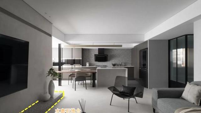 取消传统到顶的电视柜，砌个水磨石地台，简单又好看，美到心里去