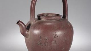 |旧藏-原矿紫砂诗文提梁壶