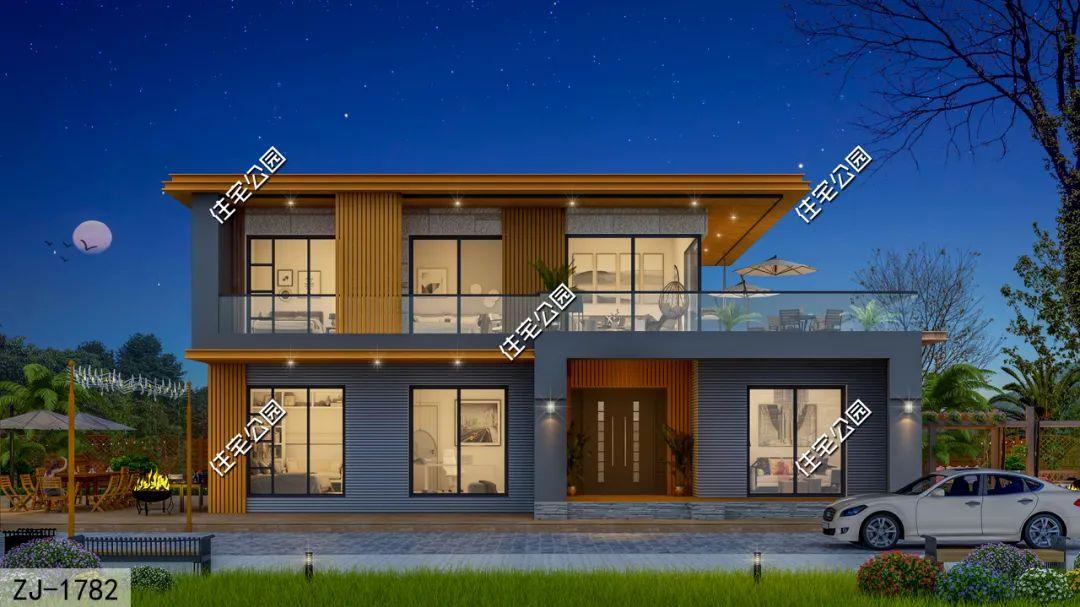 落地窗+大露台+多卧室，16×12米二层现代风别墅