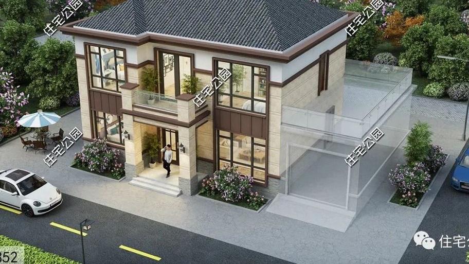 朝南卧室+开放式客餐厅，11×10米二层简约别墅