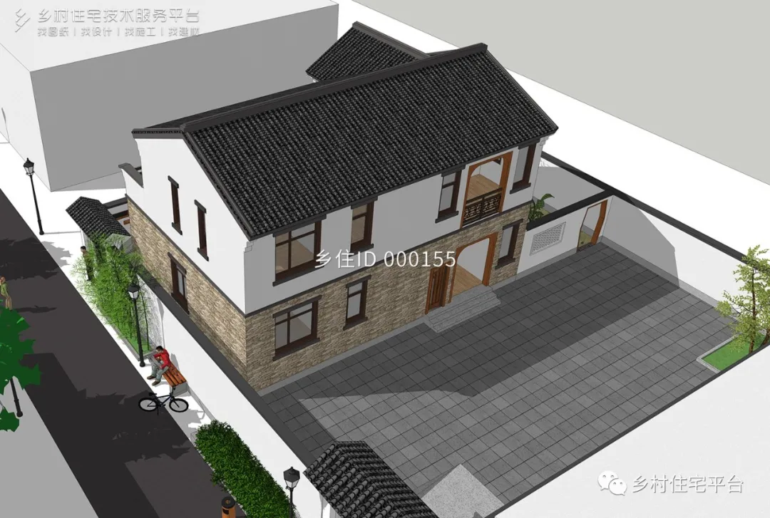 乡住免费图纸 土建造价参考37.6万，面宽13.4m×进深9.2m 二层新中式风格别墅