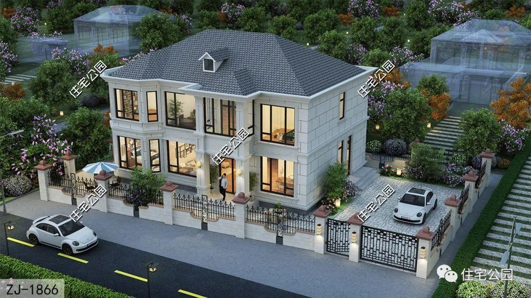 舒适卧室+双开门厨房+书房，15×11米二层简欧别墅，养老极佳选择