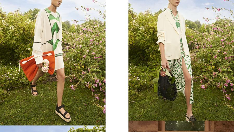 Longchamp 2022春夏系列，腰带的收腰亮点，浅色清新图案更添活力
