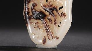 和田玉籽料|旧藏-和田玉籽料“喜上眉梢”竹节挂件