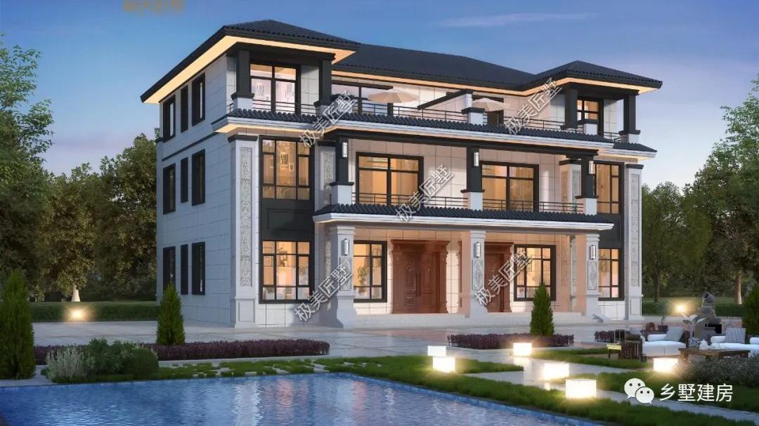 新中式双拼别墅，方正大气，家有兄弟的建房首选