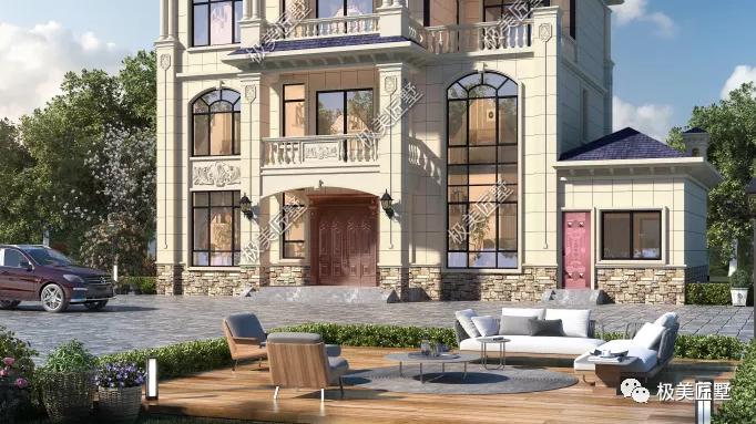 18×10米，三层简欧别墅，厨房另置在偏房，适合农村建。