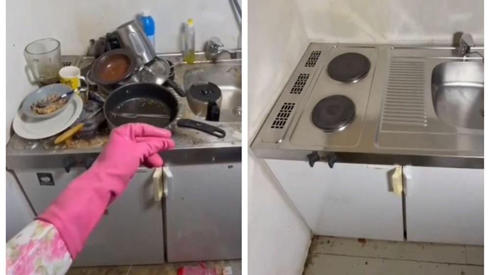 一位“强迫症”姑娘，专挑最脏的厨房清洁打扫，网友：解压治愈