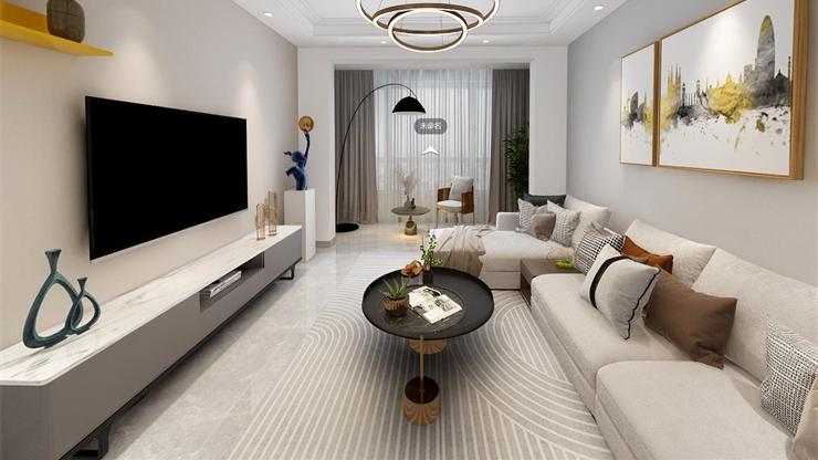 现代简约风，冷暖色调的空间搭配方式。