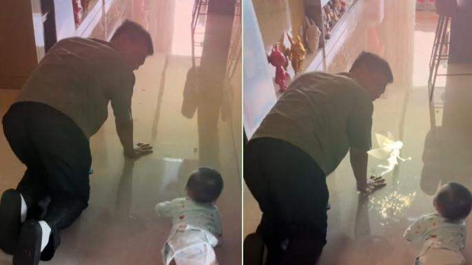 甜宠剧|杜淳1岁女儿豪宅内练走路！穿纸尿裤跪地上乱爬，身形太瘦引关注