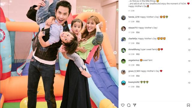 |郑嘉颖娇妻晒全家福庆祝母亲节，陈凯琳获老公喂食满脸幸福，两子颜值高