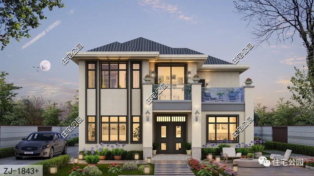 南北通透+观景露台+落地窗，12×11米宜居二层农村美宅