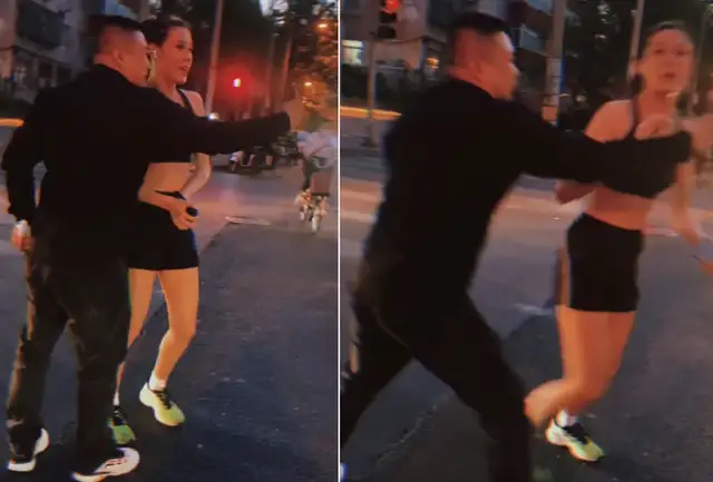谷爱凌|想不到！谷爱凌与男子合影，想要跑步被阻拦，男子手摸到她身上了