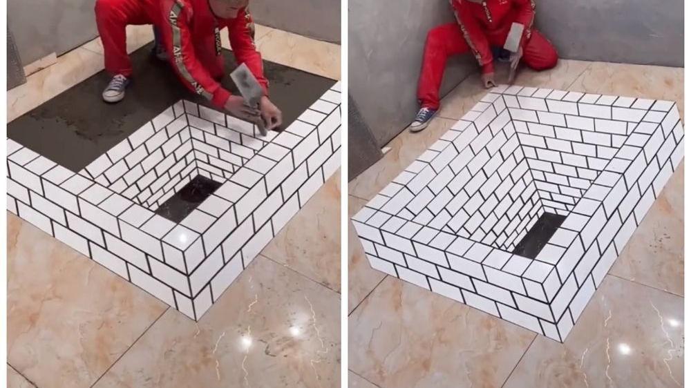 他把瓷砖贴出“新境界”，花样百出趣味十足，网友：真的服了