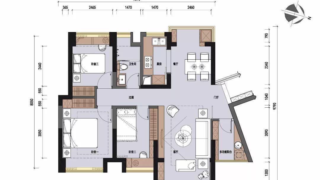 126㎡三居简装完工，赠送异形小阳台给力，装完多出一间房！