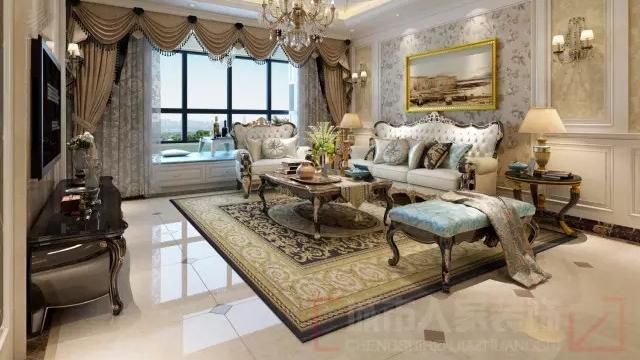 133平欧式三居室，沙发墙和背景墙一面大气一面优雅