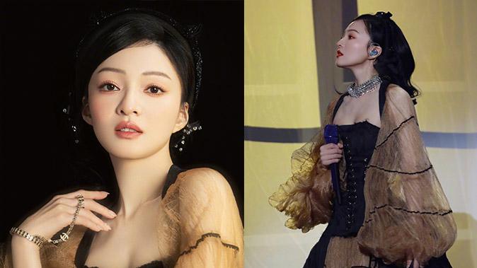 张韶涵|张韶涵穿低领纱裙演出，气质儒雅身形饱满，美出了古装的既视感