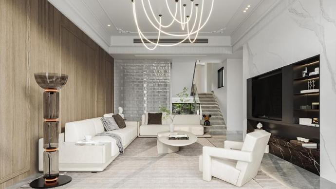 成都非梵家装饰|蜀郡263㎡混搭风别墅 现代轻奢与法式相结合