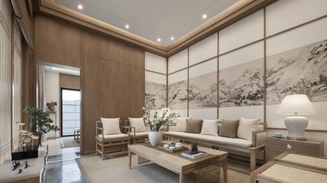 135平新中式三居室，中间背景墙大量留白，既有质感又轻盈