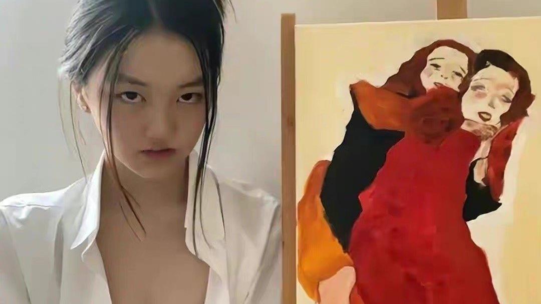 李嫣|李嫣晒为王菲画油画，女孩倚靠在妈妈的背上，甜蜜互动传达思念