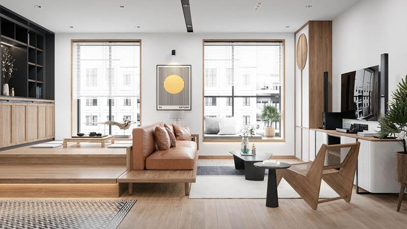 一家三口112㎡两居室，开门见厅日式简约风，地面抬高妥妥多个茶室