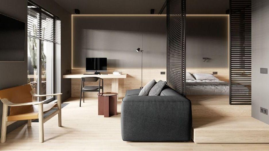 一套38㎡独居公寓：深色调设计却不压抑，开放式设计宽敞明亮