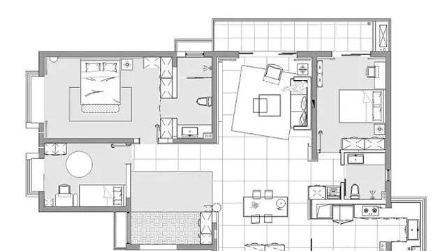 为极简主义做到家徒四壁，186㎡客厅连电视墙都舍弃，反而很高级