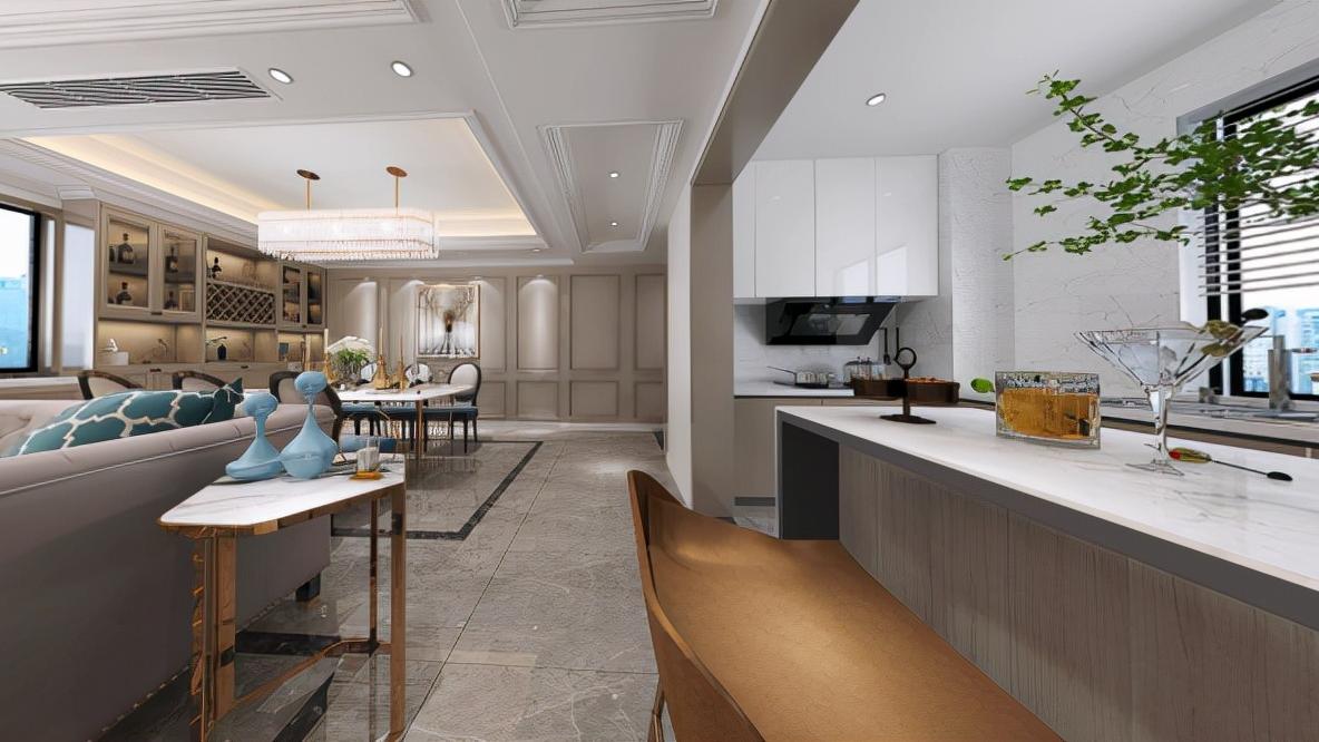 130平三居室，客餐厅开放式设计效果简直满分