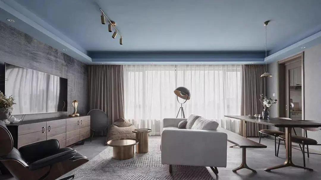 106㎡工科男的理想工业风，天蓝色的乳胶漆顶，效果太有特色了！