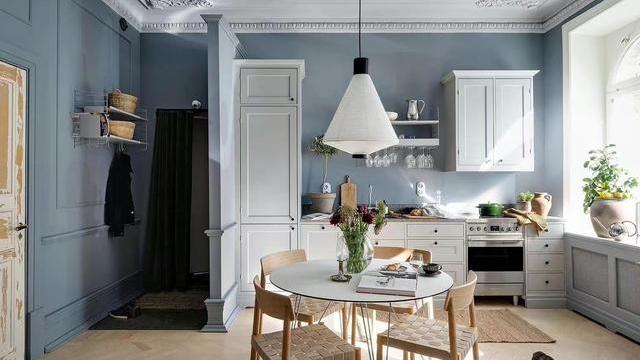 34㎡一室小家，没想到灰蓝色可以这么有高级感，一个人住美好无边