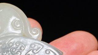 |清乾隆 和田玉青花籽料 凤鸟形 玉珮 挂件