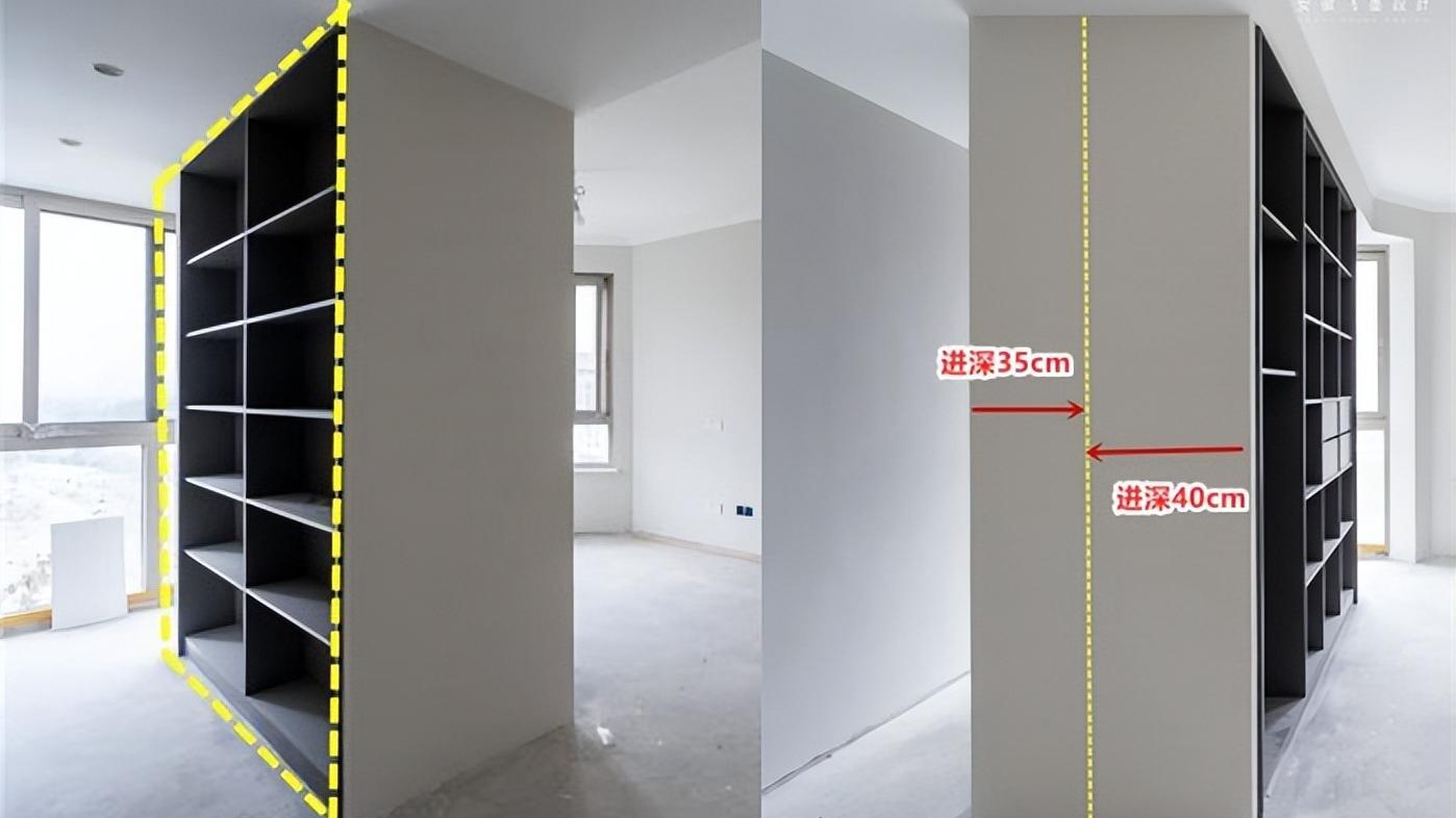 不规则卧室，有一招可将转角墙隐藏：做直角双面柜，收纳也翻一番