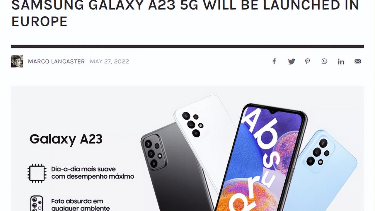 三星Galaxy|三星 Galaxy A23 5G 手机或将搭载联发科芯片，欧洲上市