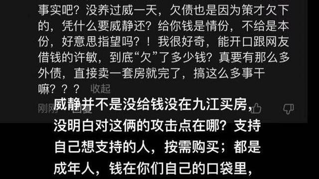 许敏|田静管家喊话许敏，威静没少给许妈钱，许敏名下有两套房子不缺钱