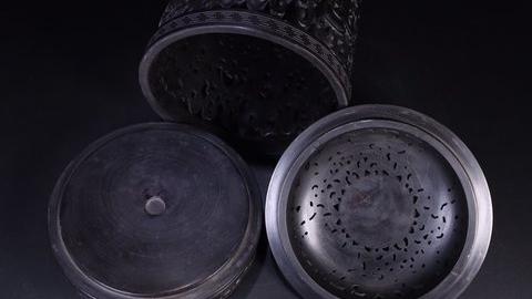 紫檀|回流：老紫檀木雕大号香薰筒。