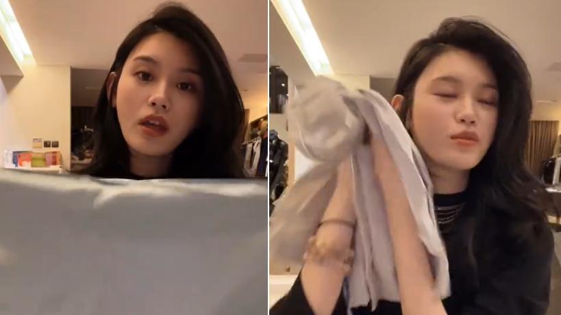 奚梦瑶 奚梦瑶晒13条昂贵口水巾！脸蛋浮肿疑发福，身后一墙护肤品太奢华