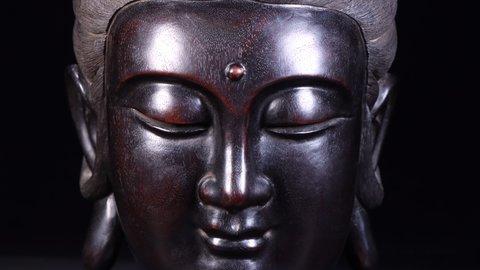 紫檀|回流：老紫檀木雕观音头像。