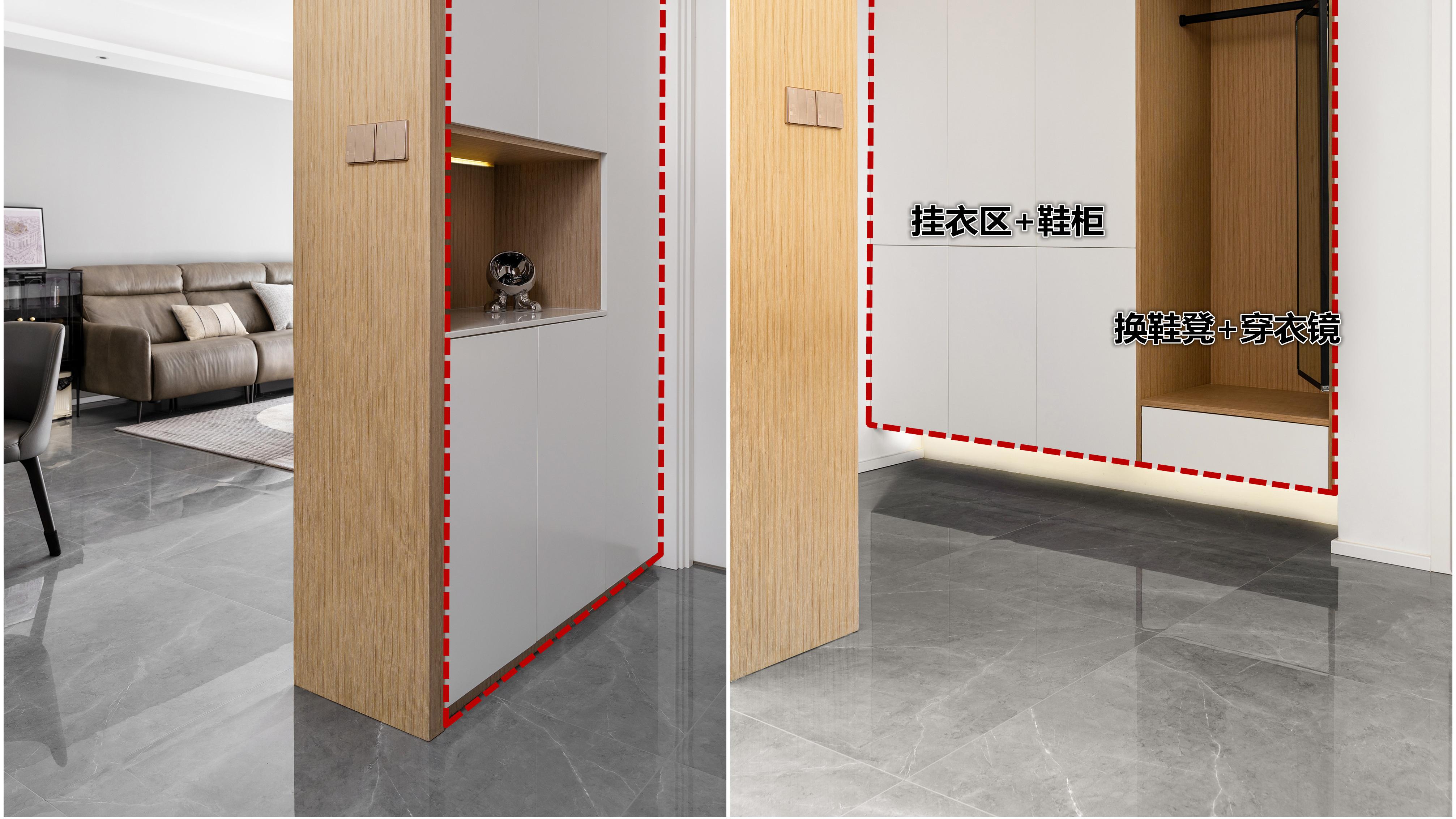 入住后才明白，玄关做“二字型”储物柜有多爽，又多3㎡小储物间