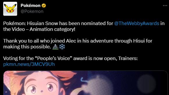 《宝可梦传说》原创动画 获得互联网奥斯卡之称威比奖题名