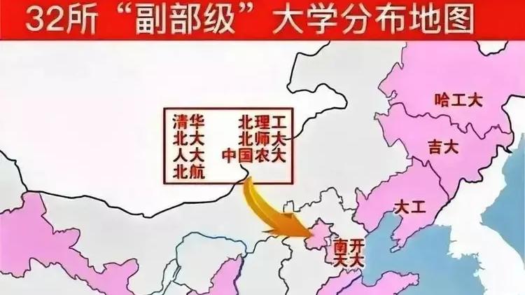 32所“副部级”大学地域分布