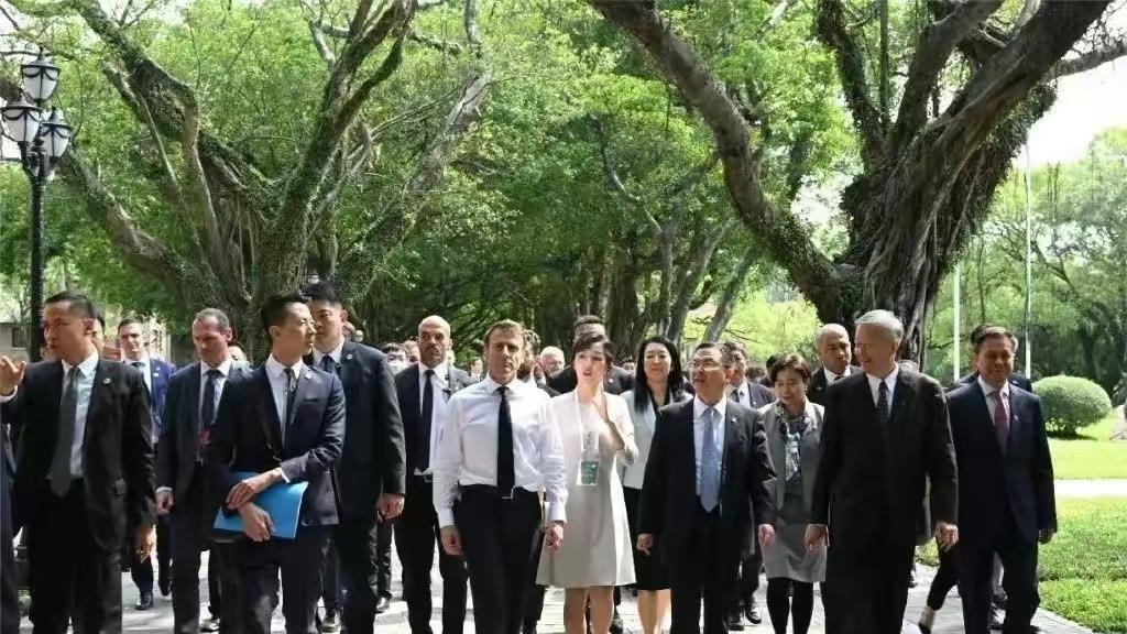 给马克龙翻译的中国美女太厉害！中山大学教授，穿白裙气质太惊艳