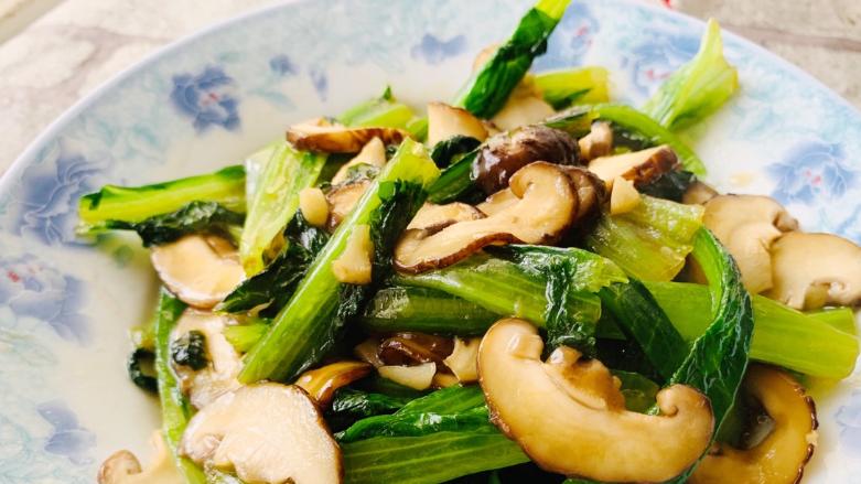 简单易做的家庭素炒，香菇油麦菜，鲜香好吃有营养，真是色香味俱全