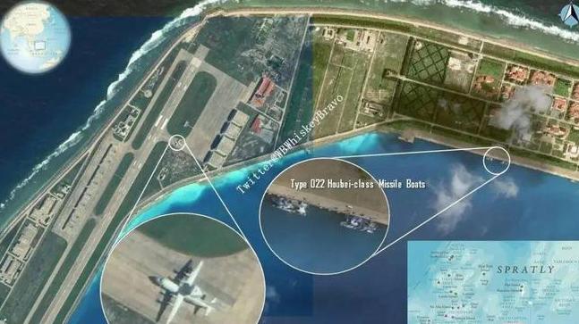 美国看到美济礁后不淡定了：机库成排亮相3款大飞机，港口可停055