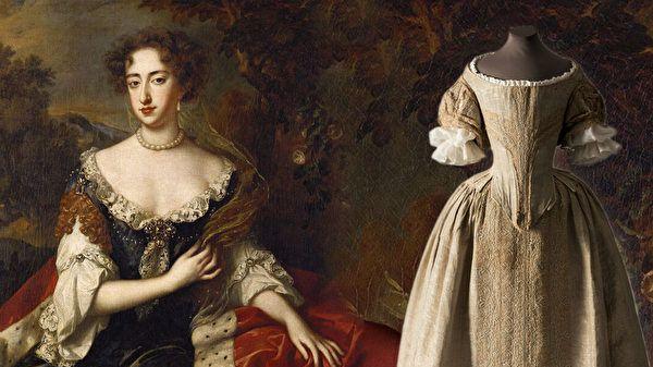 英国伦敦展出1660年银线蕾丝裙，制作精美，保存完好